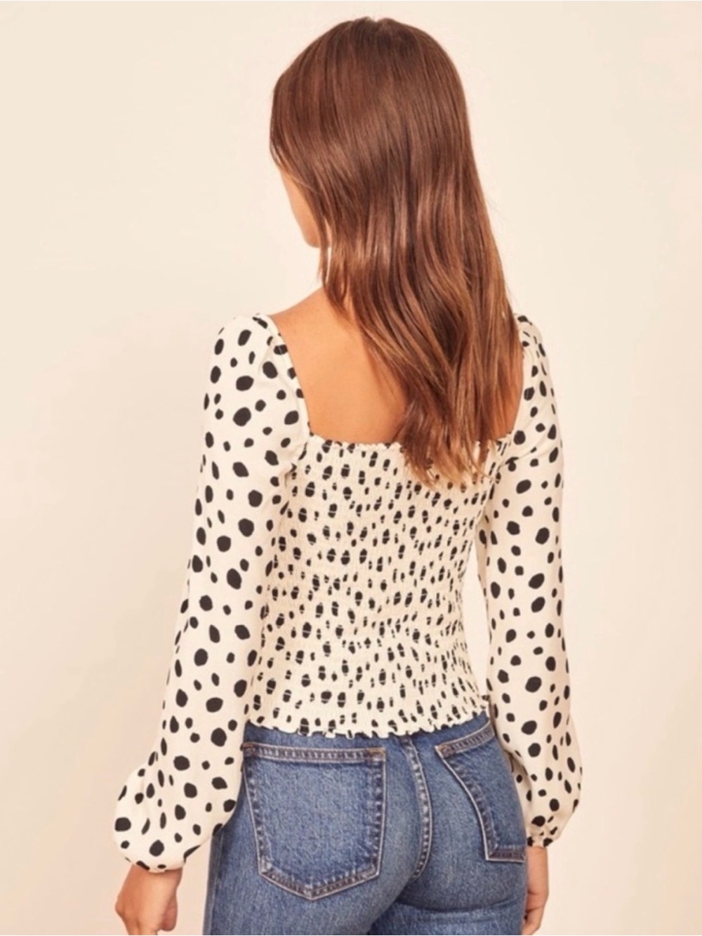 Reformation Cream and Black Polka Dot Sweetheart Top - Picture 2 of 4